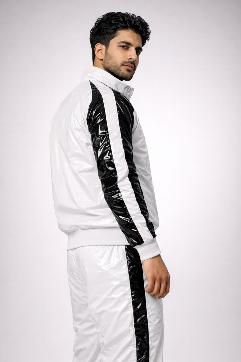 Men’s Shiny PVC Tracksuit Black & White Gloss Set