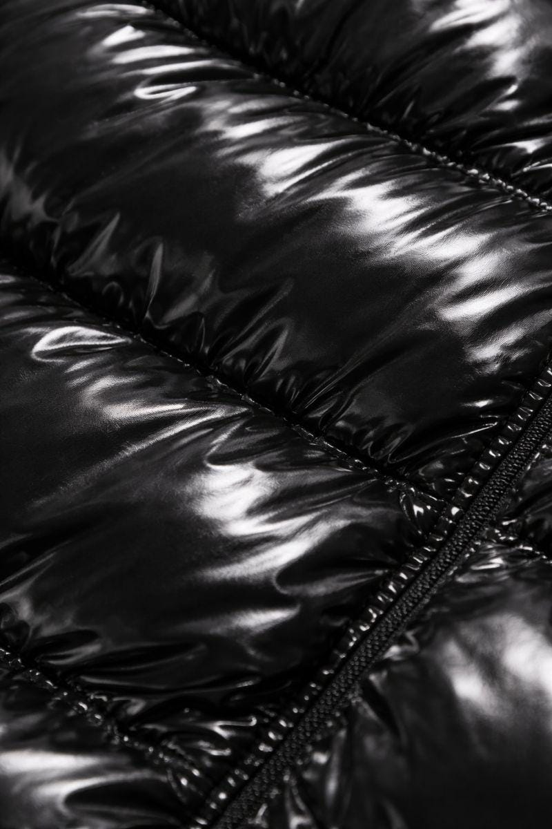 Black Glossy Nylon Puffer Hoodie Jacket
