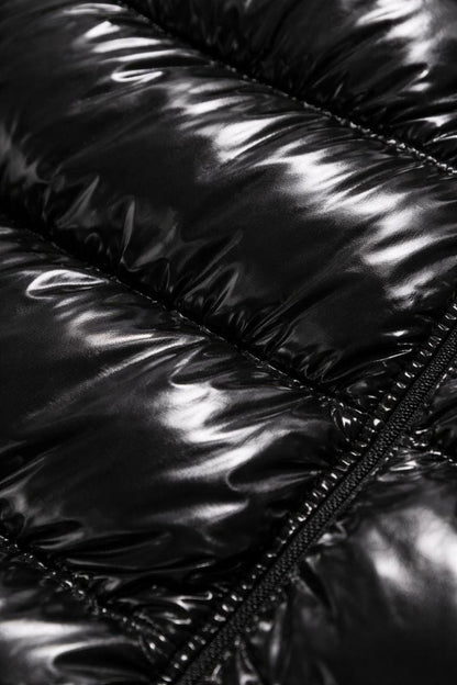 Black Glossy Nylon Puffer Hoodie Jacket