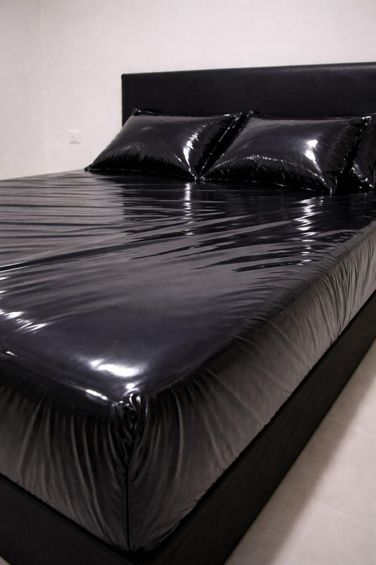 Black Shiny Nylon Bed Sheet Set
