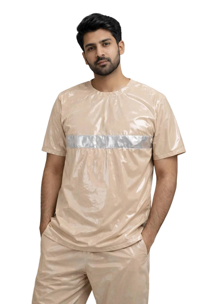 Men’s Shiny Beige Nylon Short Sleeve T-Shirt