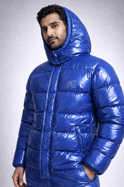 Royal Blue Glossy Quilted Nylon Snowsuit