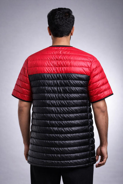 Men’s Red & Black Shiny Nylon Quilted T-Shirt
