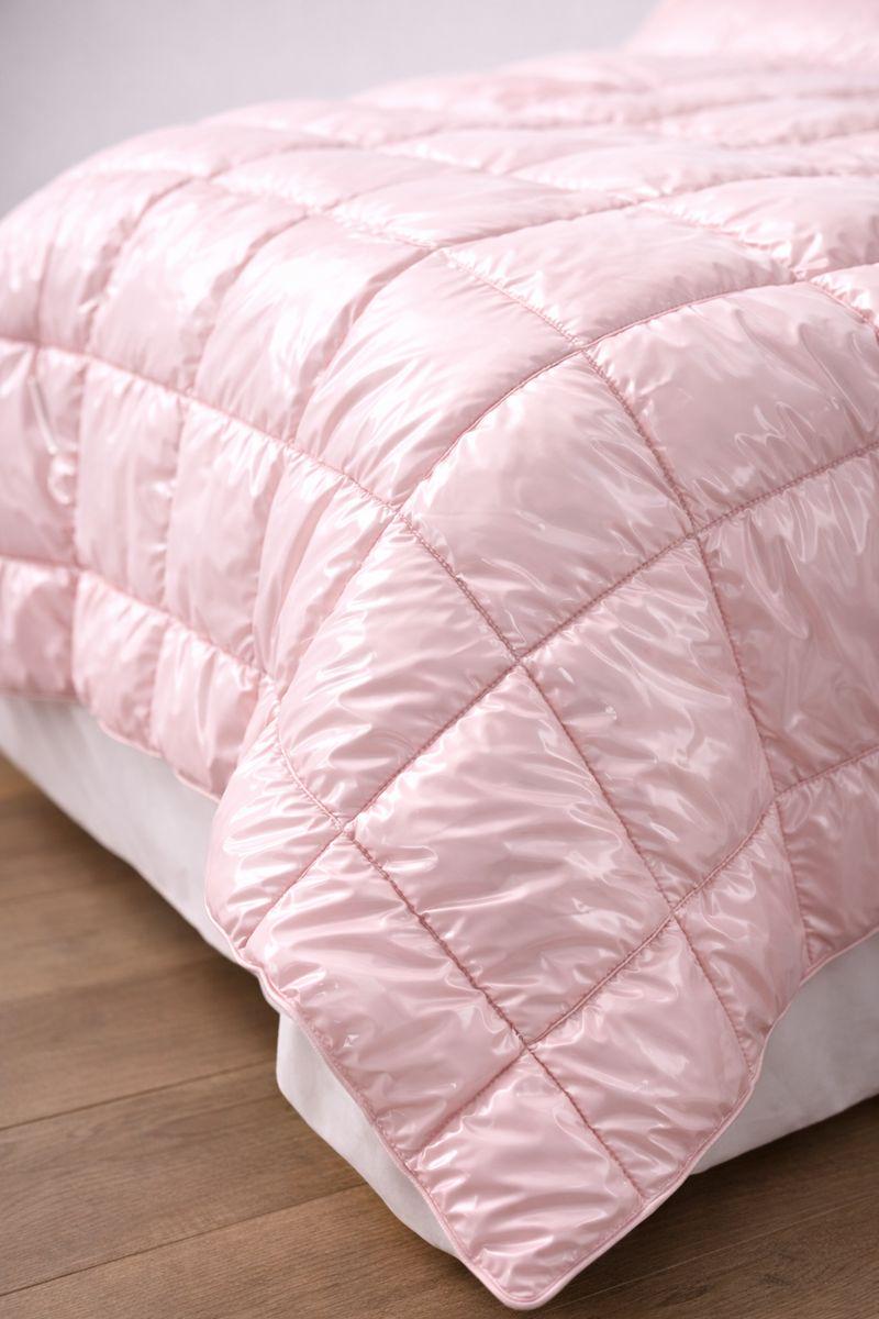 Light Pink Nylon Comforter Set  Shiny Puffer Duvet with 2 Matching Pillows