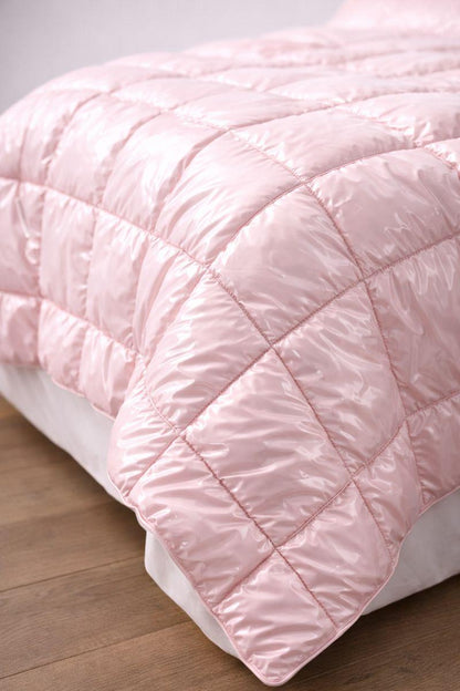 Light Pink Nylon Comforter Set  Shiny Puffer Duvet with 2 Matching Pillows