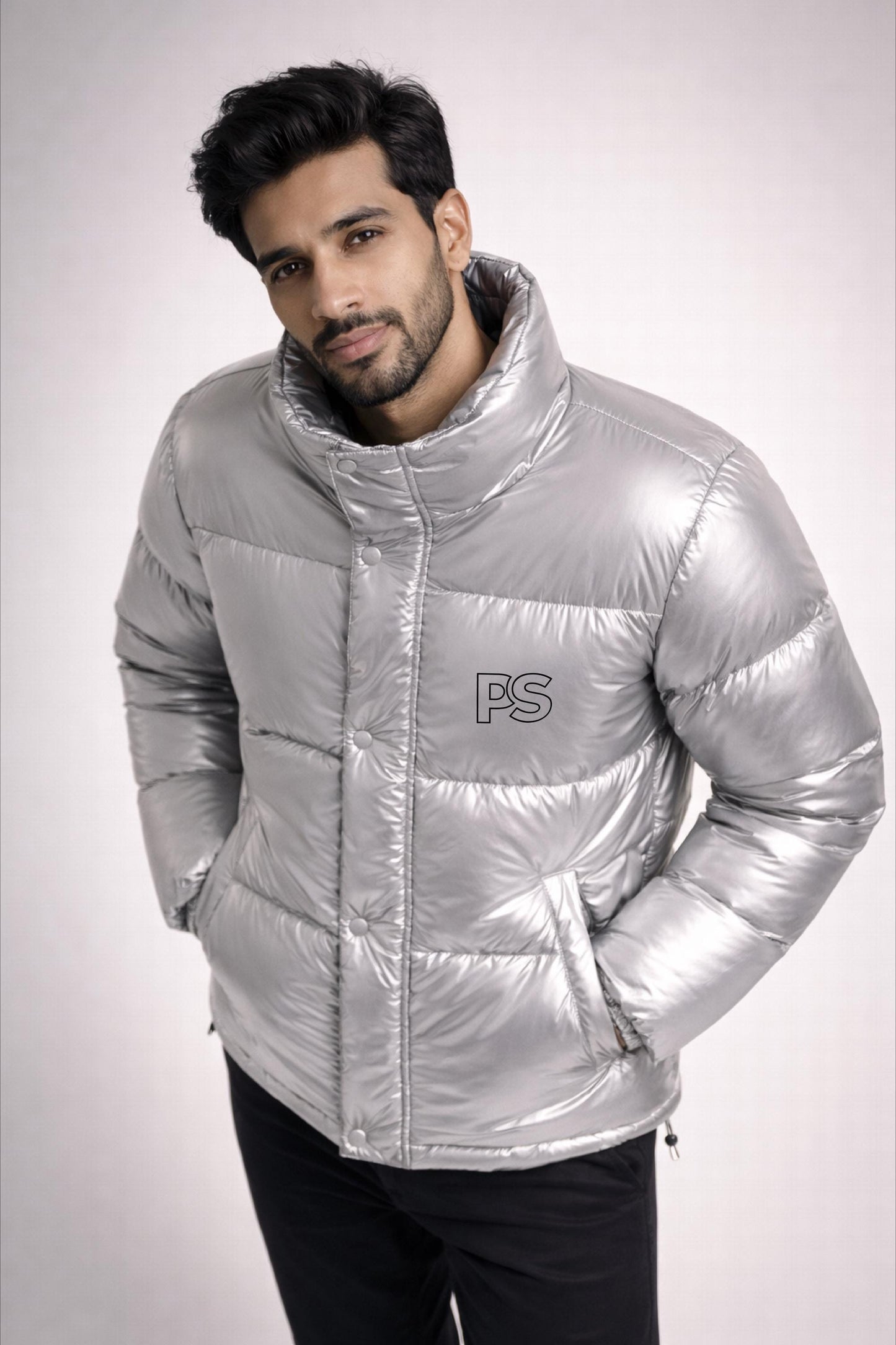 Silver Metallic Puffer Jacket Shiny Insulated Winter Outerwear