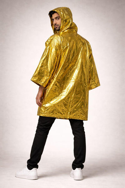 Gold Shiny Nylon Poncho  Lightweight Metallic Finish