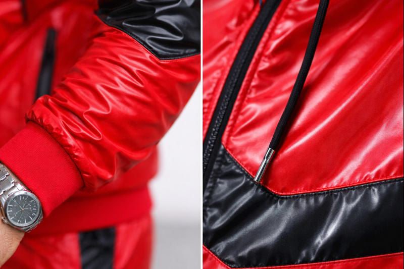 Men’s Shiny PVC Tracksuit  Red & Black Gloss Set