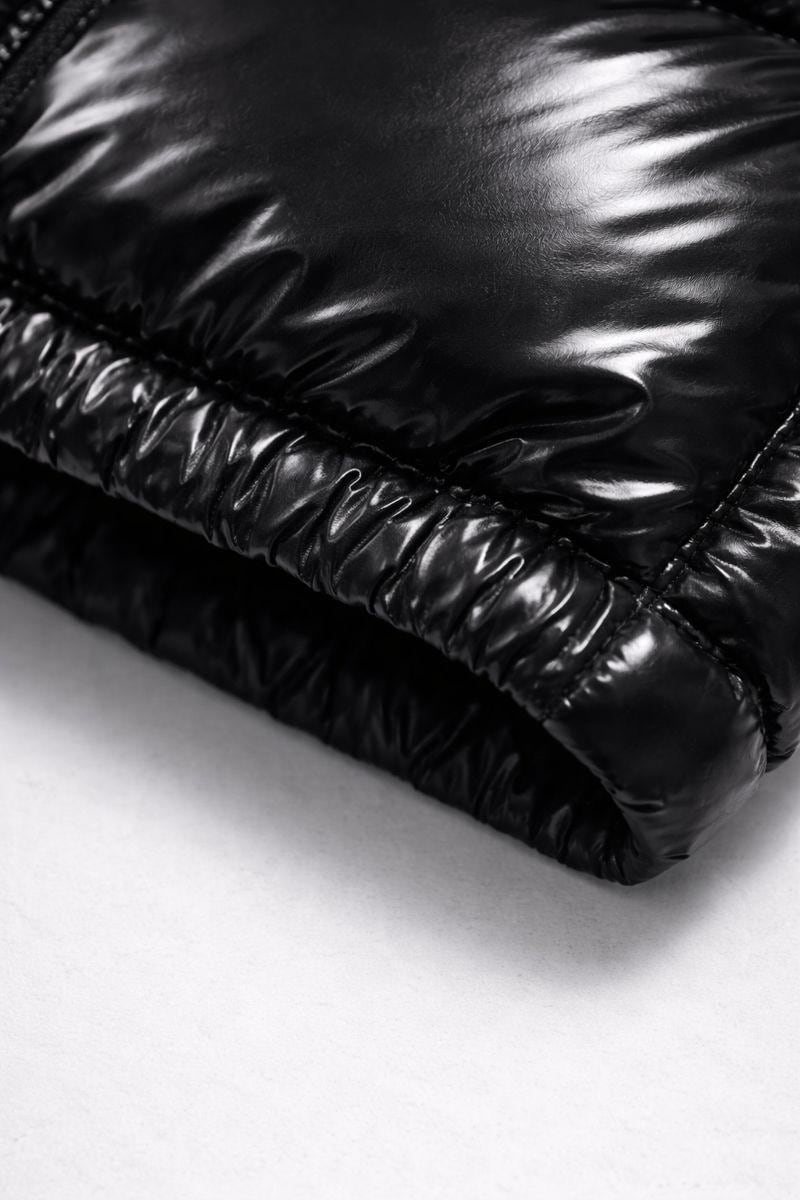 Black Glossy Nylon Puffer Hoodie Jacket
