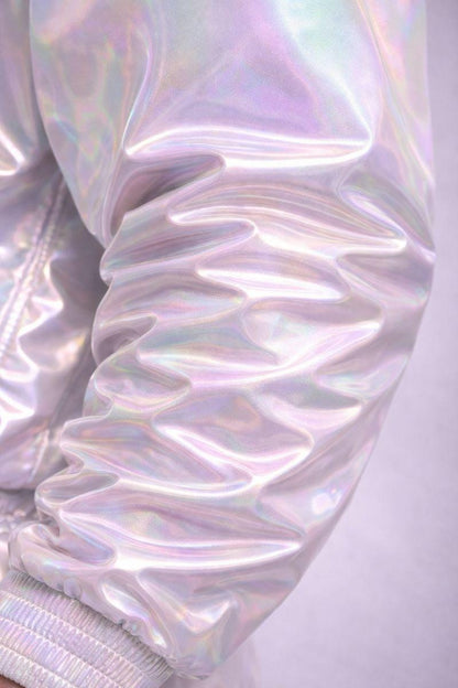 White Multicolor Shiny Nylon Track Suit with Bomber Jacket