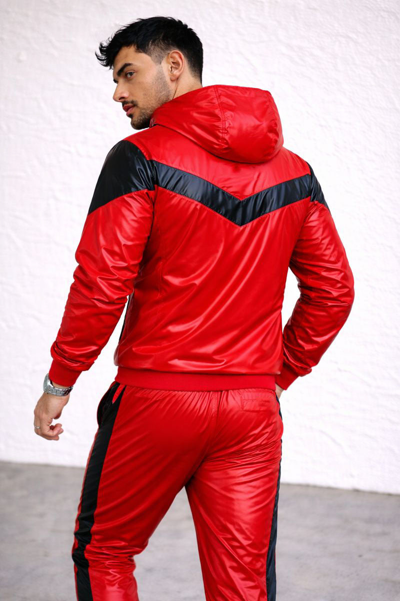 Men’s Shiny PVC Tracksuit  Red & Black Gloss Set