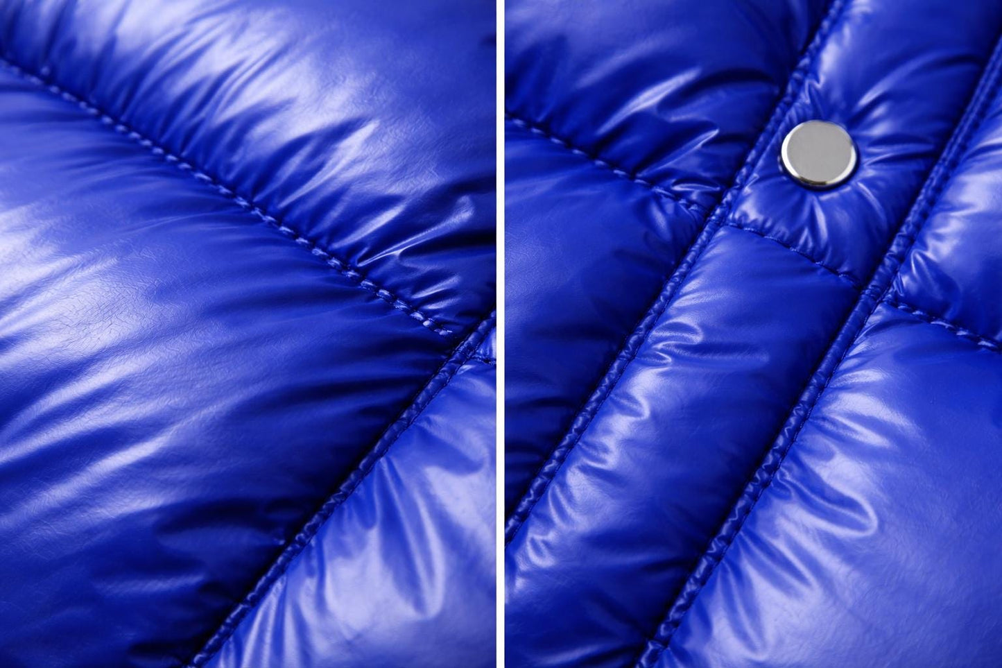 Men’s Royal Blue Long Puffer Coat Shiny Nylon