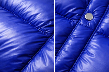 Men’s Royal Blue Long Puffer Coat Shiny Nylon