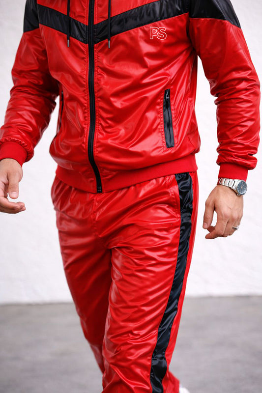 Men’s Shiny PVC Tracksuit  Red & Black Gloss Set