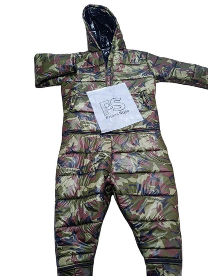 Heavyweight Camouflage Quilted Puffer Jumpsuit