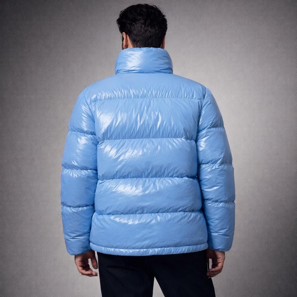 Men’s Sky Blue Shiny Puffer Jacket Lightweight Hooded