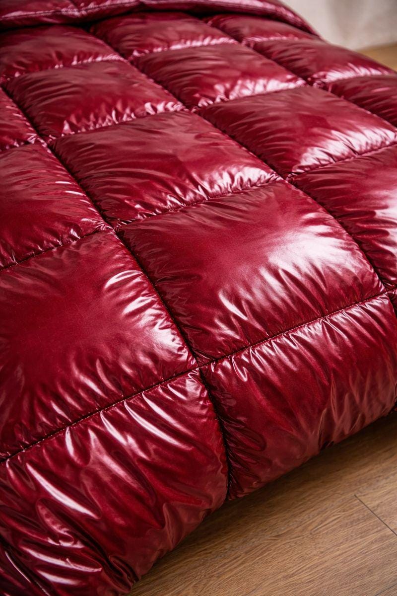 Blood Red Quilted Shiny Nylon Bedding Set