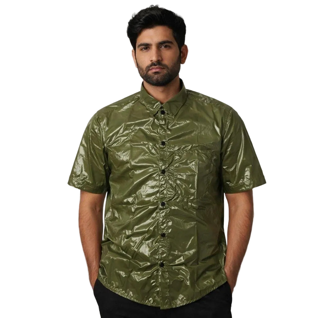 Glossy Short Sleeve Button-Down Casual Fashion Shirt