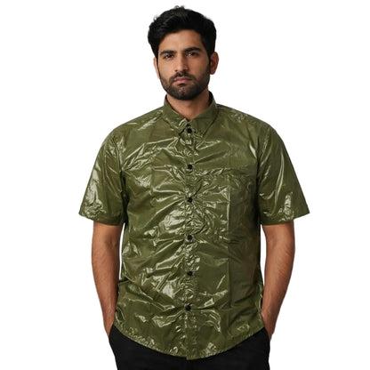 Glossy Short Sleeve Button-Down Casual Fashion Shirt
