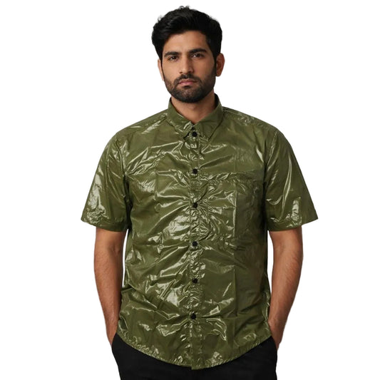Glossy Short Sleeve Button-Down Casual Fashion Shirt