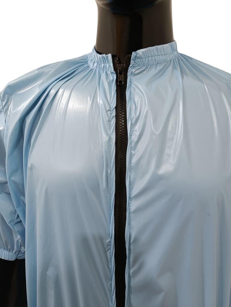 Shiny Brown Nylon Romper Lightweight Short-Sleeve
