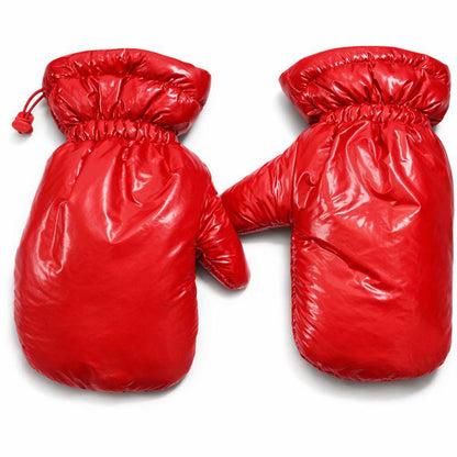 Navy Blue Quilted Padded Mittens with Drawstring Wrist