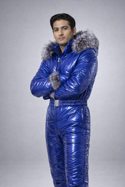 Men’s Shiny Nylon Snowsuit Lightweight Puffy One Piece Winter Suit
