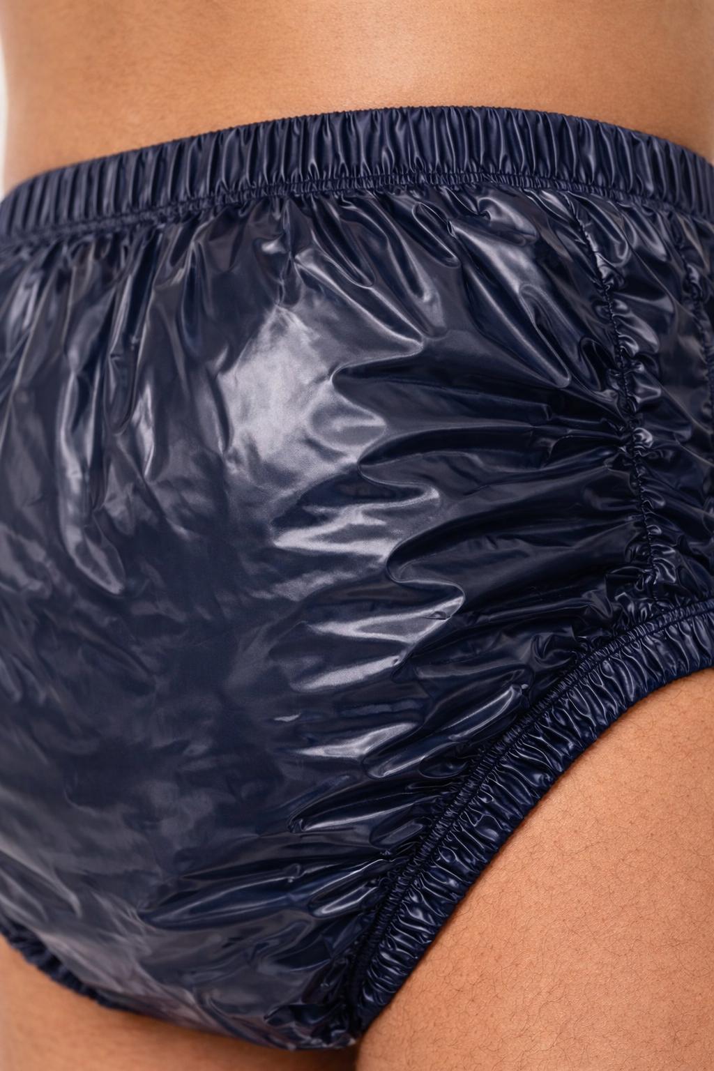 Navy Blue High Waist Shiny Nylon Briefs