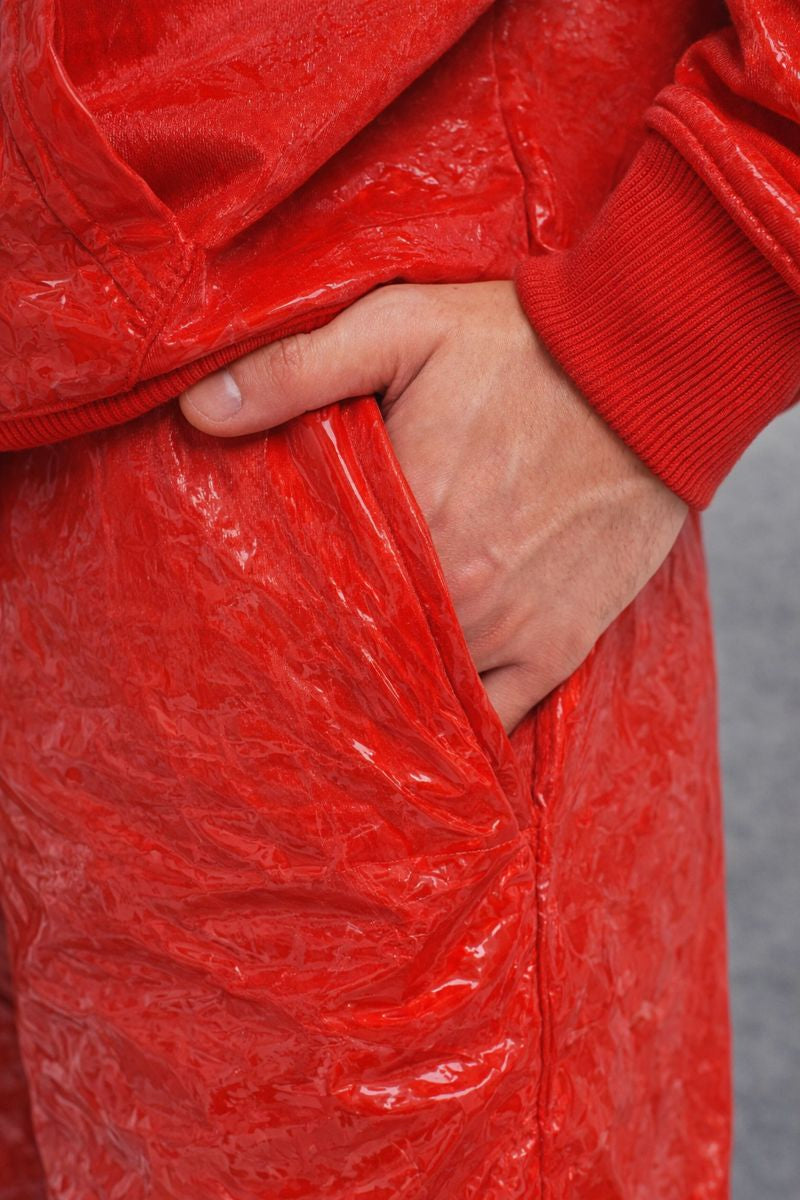 Shiny Red PVC Hooded Tracksuit Wet Look Fashion Outfit