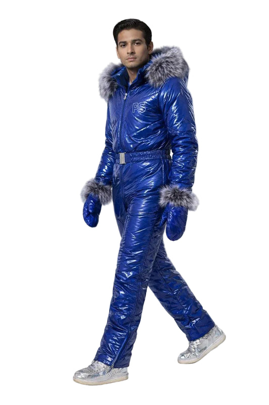 Men’s Shiny Nylon Snowsuit Lightweight Puffy One Piece Winter Suit