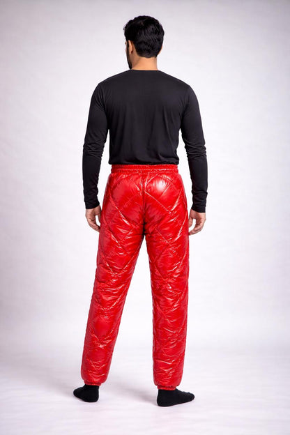 Glossy Red Quilted Nylon Puffer Pants Insulated Winter Trousers