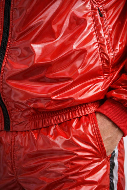Shiny Nylon Tracksuit Red Gloss Lightweight Set