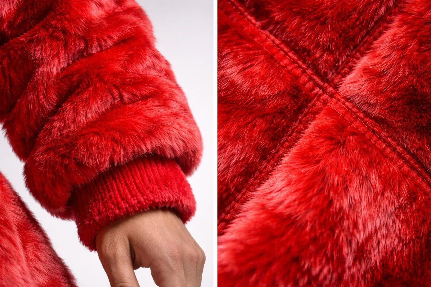 Red Faux Fur Hooded Jumpsuit Full Body Plush Winter Onesie