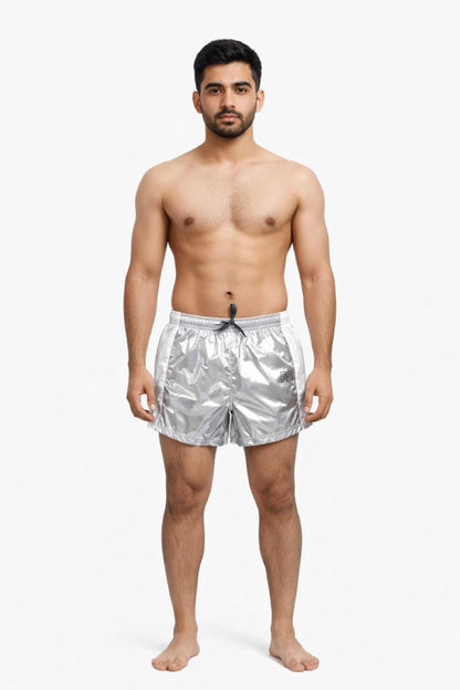 Men’s Metallic Silver Shiny Nylon Shorts