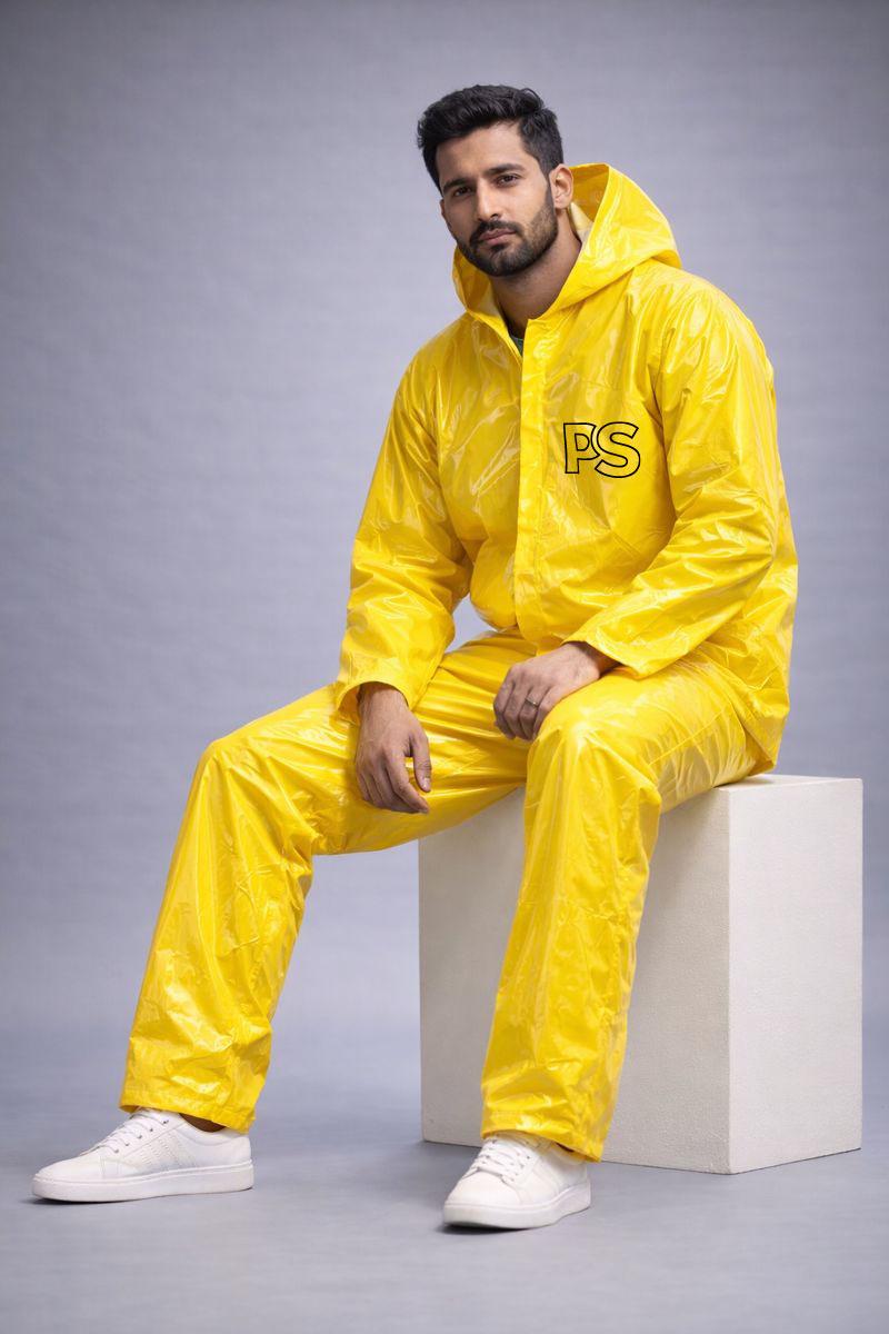 Yellow Shiny Nylon Rain Suit Set