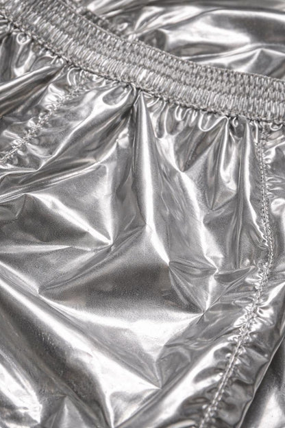Shiny Silver Nylon Lightweight T-Shirt & Shorts Set
