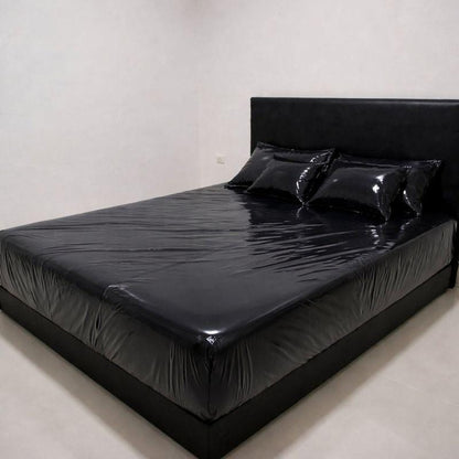 Black Shiny Nylon Bed Sheet Set