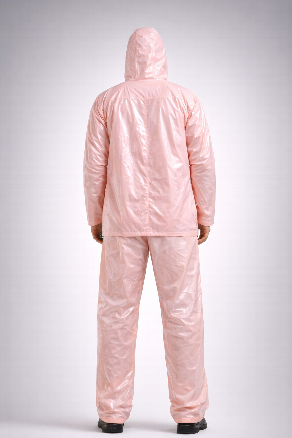 Men’s Pink Shiny Nylon Tracksuit Hooded Waterproof Jacket & Pants Set