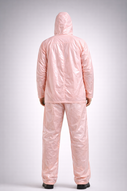Men’s Pink Shiny Nylon Tracksuit Hooded Waterproof Jacket & Pants Set