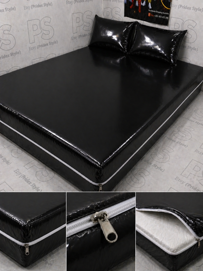 Black Shiny Nylon Mattress Cover Set