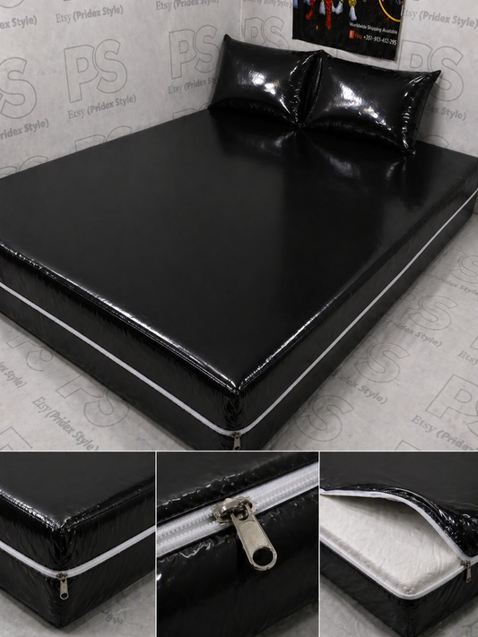 Black Shiny Nylon Mattress Cover Set