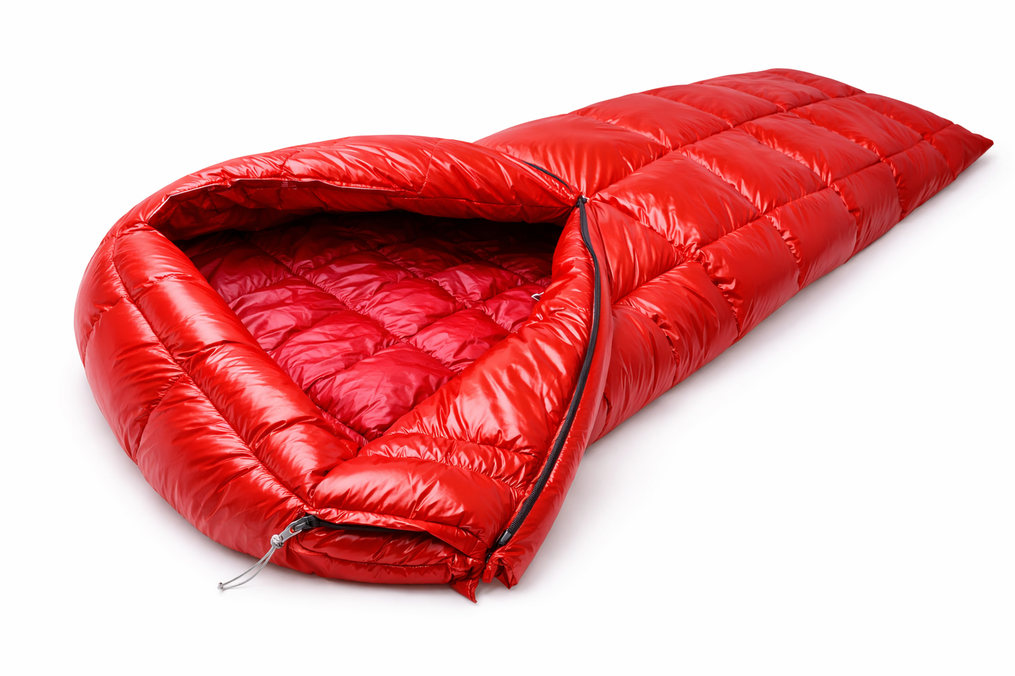 Red Shiny Nylon Sleeping Bag Glossy Mummy Style Lightweight Sleeping Bag