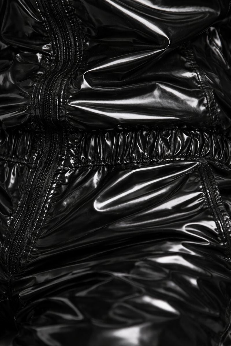 Black Shiny PVC Jumpsuit Full Zip Hooded Style