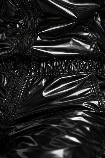 Black Shiny PVC Jumpsuit Full Zip Hooded Style