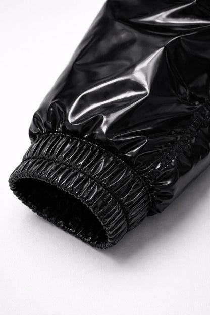 Black Shiny PVC Jumpsuit Full Zip Hooded Style