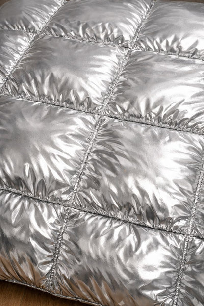 Silver Metallic Quilted Shiny Nylon Bedding Set