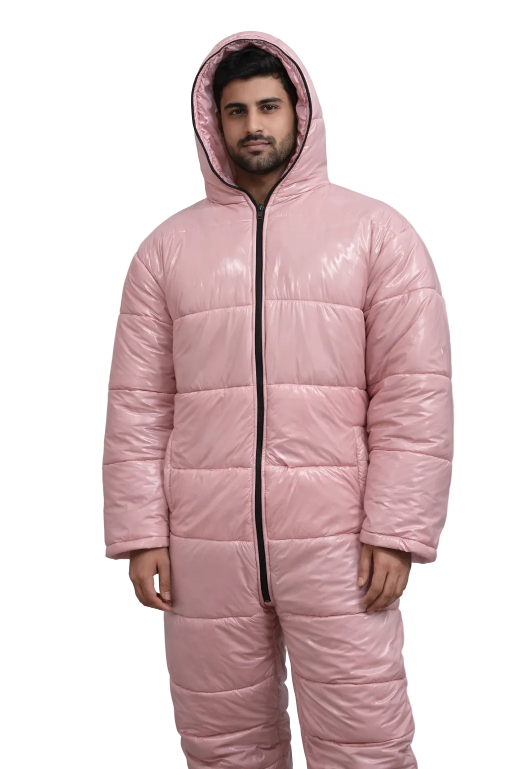 Light Pink Nylon Jacket & Pants Set Luxury  Outfit