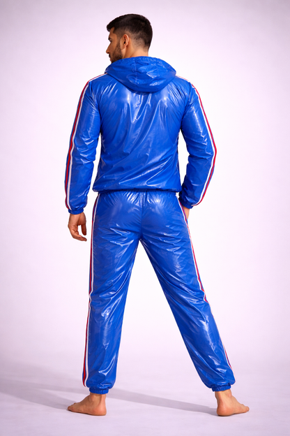 Men’s Royal Blue Shiny Nylon Tracksuit Set