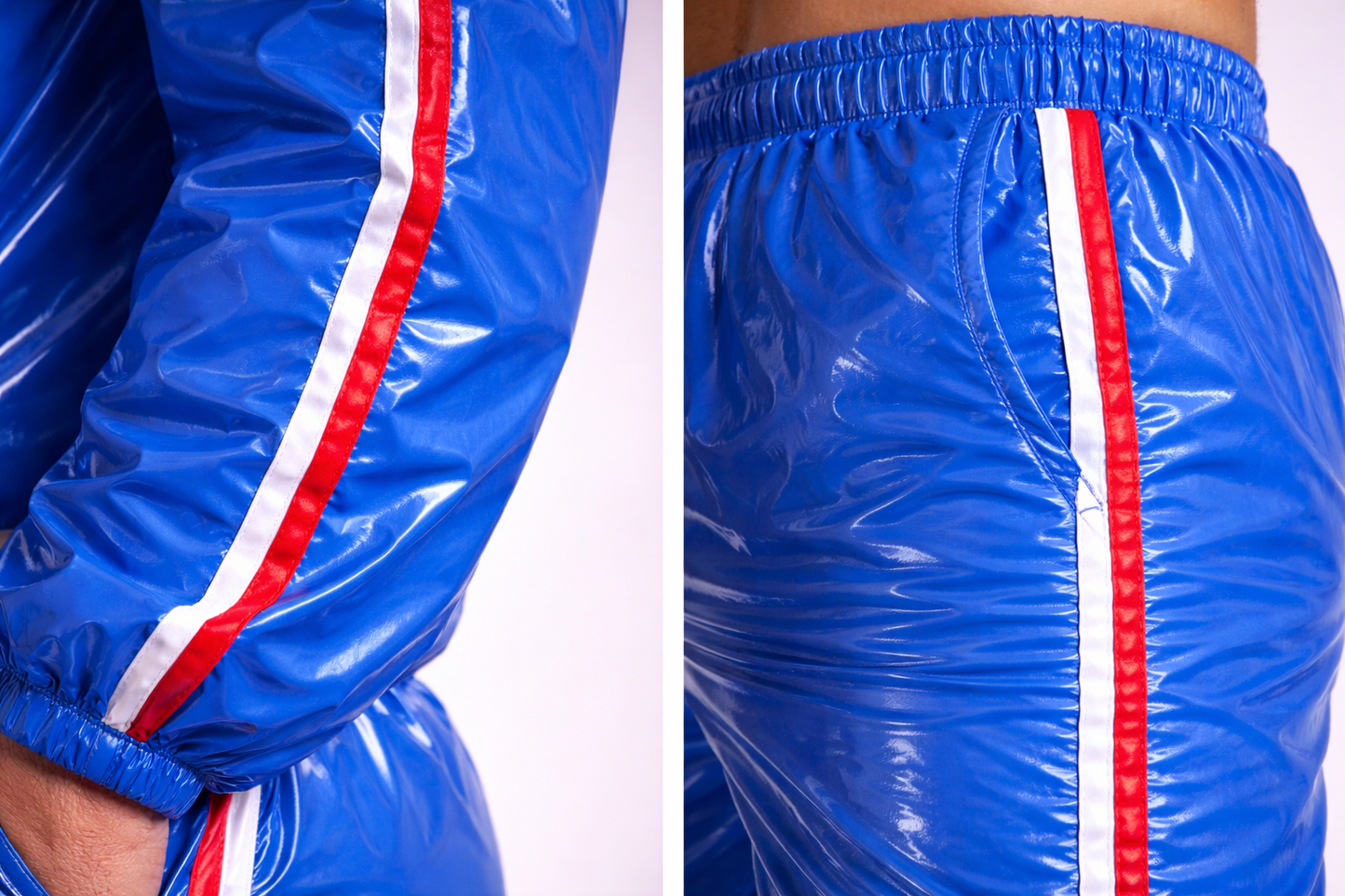 Men’s Royal Blue Shiny Nylon Tracksuit Set