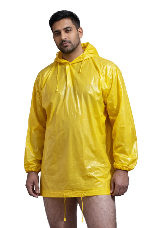 Men’s Yellow Shiny Nylon Raincoat  Waterproof Poncho Jacket
